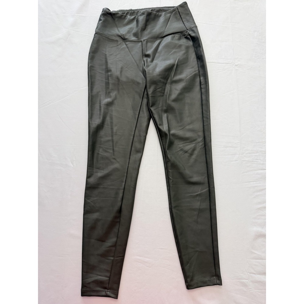 Zenana Leggings Womens Small Green Faux Leather High Rise Stretch Ankle Pants‎